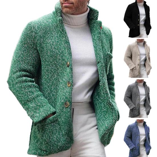 Pánské Vintage Stojací límeček Svetr Bunda Ležérní Jednořadový Stojáček Stojáček Dlouhý rukáv Kapsy Tenký svetr Kabát