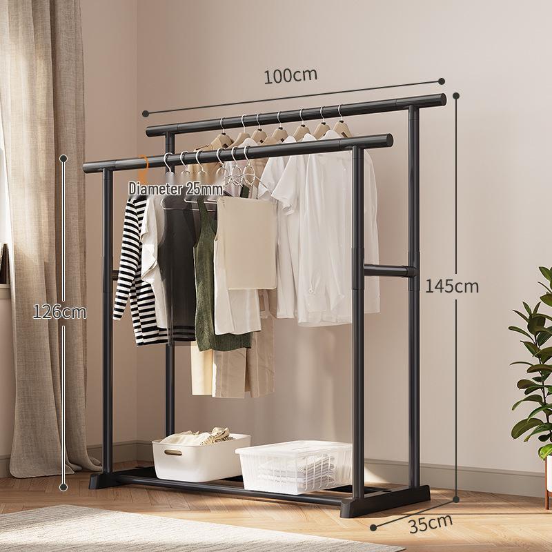 Extra Thick Double Row Vertical Clothes Rack with Wheels for Bedroom Storage