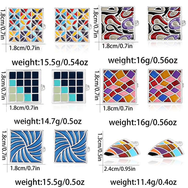 2024 Neues Design Bunte Emaille Quadratische Manschettenknöpfe Herrenhemd-Accessoires Modisch Kariert Bemalt Formeller Anzug Ärmelnägel Knopf