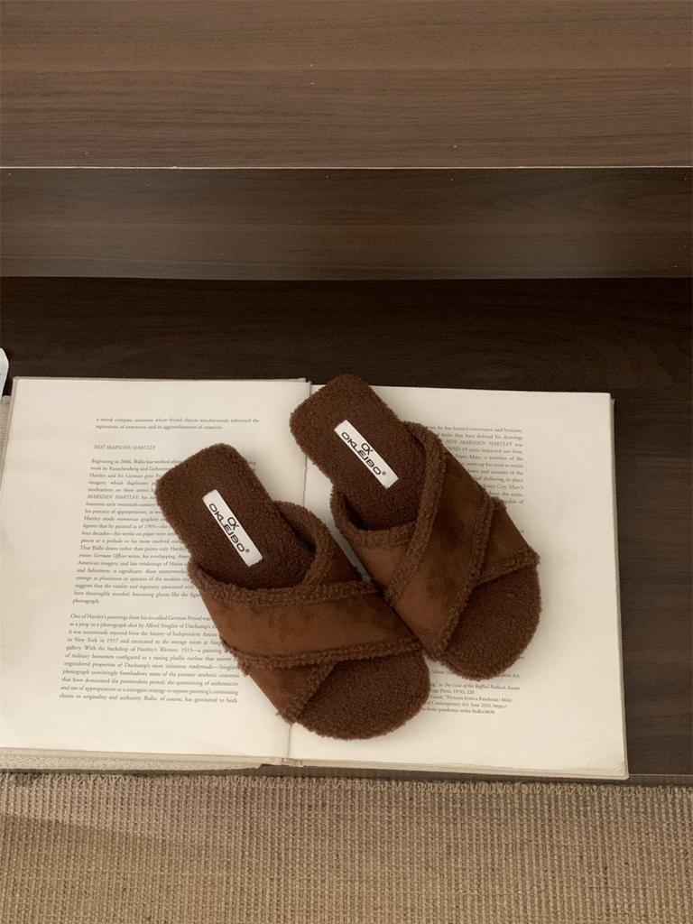 Mao Mao Slippers Women's Fashion Outer Wear 2025 New Retro Muffin Ugly Cute Flat-bottomed Cotton Slippers Lazy One-word Slippers