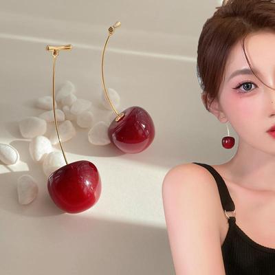 Acessórios para mulheres brincos de cereja vermelha para mulheres declaração de frutas brinco pendurado festa de casamento jóias coreanas presente mujer