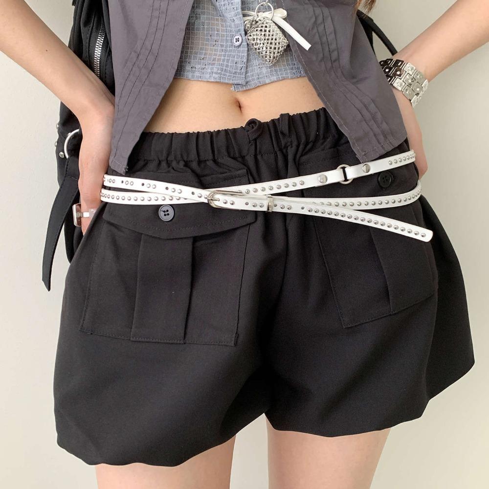 Gothic Long Double-layer Belt PU Leather Y2K Belt Trend Rivet Belt Skirts Waistband