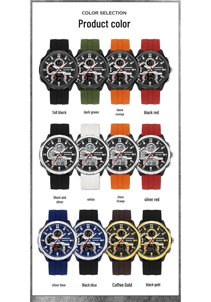 Sanda Men's Multifunctional Waterproof Luminous Watch with Dual Display and Alarm