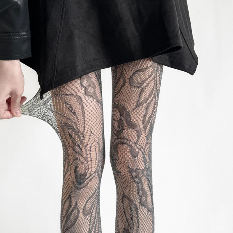 Women's Vintage Lace Jacquard Fishnet Tights with Irregular Floral Pattern Pantyhose for Party Nightclub or Date Outfits