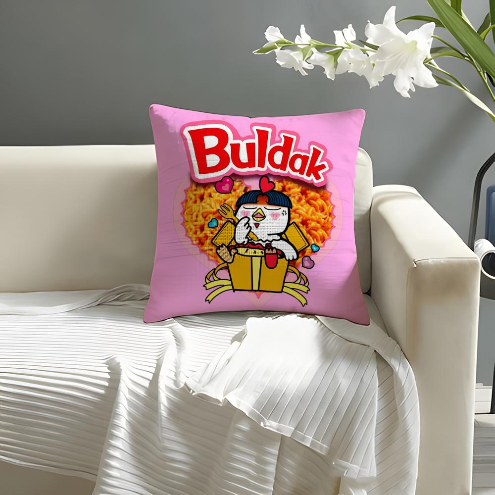 Kwaii Anime BBuldak RRameSn Kissenbezug Natürlicher Leinen Bio-Stoff Doppelseitiger Druck Sofa Heimdeko Kissenbezug