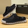 Men's Summer New Large Size Slip-On Driving Shoes Outdoor Genuine Leather Breathable Rubber Sole Square Toe Bean Bean Shoes
