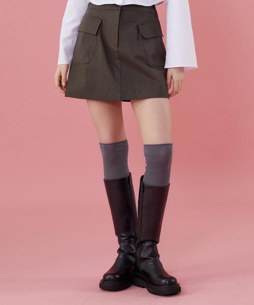 KOLEAT Women Cargo Hidden Elastic Waist Mini Skirt [Khaki]