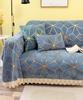 Luxuriöse Sofabezug für Wohnzimmer, Chenille-Stoff, Geometrisches Muster, Handtuch mit Spitzenabschluss, Staubdicht, Kratzfester Überwurf