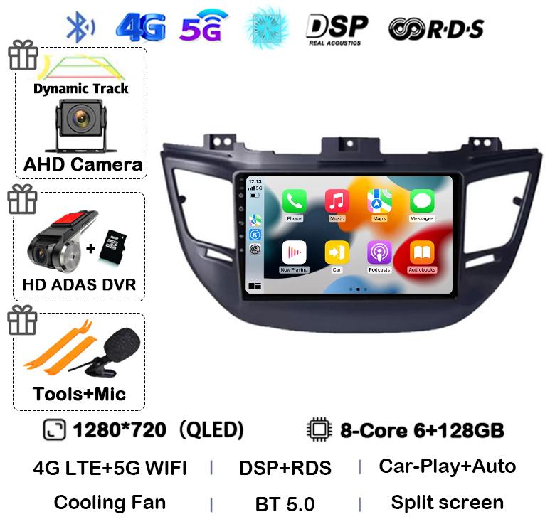 Android 14 Carplay Auto For Hyundai Tucson IX35 3 2015 2016 2017 2018 DSP 2Din Car Radio Multimedia Player GPS 4G+WIFI Stereo BT