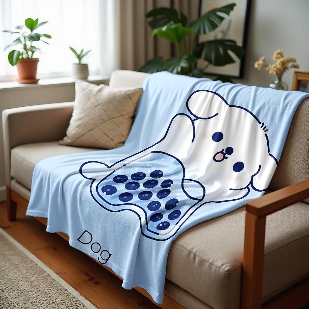 Boba Milk Tea Puppy Text Cartoon Anime Print Flannel Blanket Soft Warm Throw for Kids Bedroom Sofa Christmas Office Car