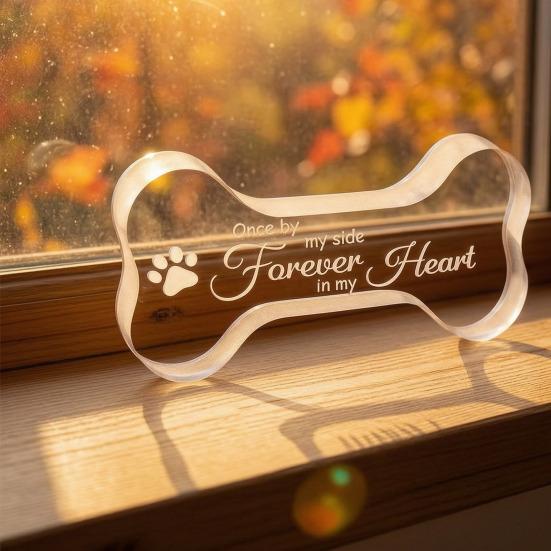 Acrylic Bone Table Sign Decoration, Paw Print Bone Desk Ornament, Transparent Bone Shape Keepsake Decor, Sympathy Gift for Loss of Dogs