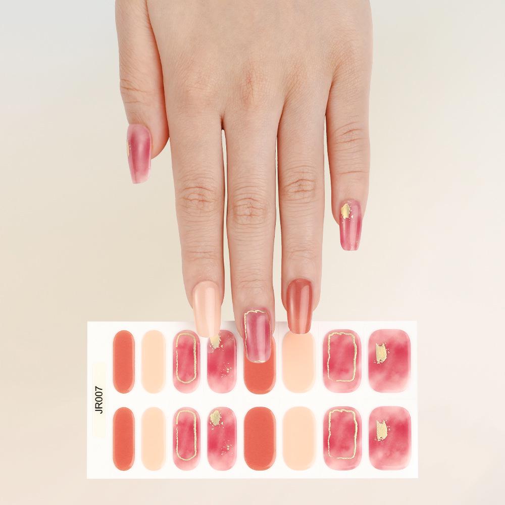 New Semi-Cured UV Gel Nail Stickers - 16 Finger Set with Light Therapy Curing Lamp for Full Nail Coverage