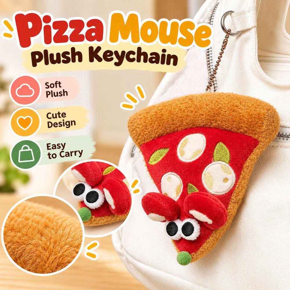 Cute Pizza Slice Plush Charm Exquisite Embroidery Stuffed Pizza Toy New Cartoon Mouse Pendant