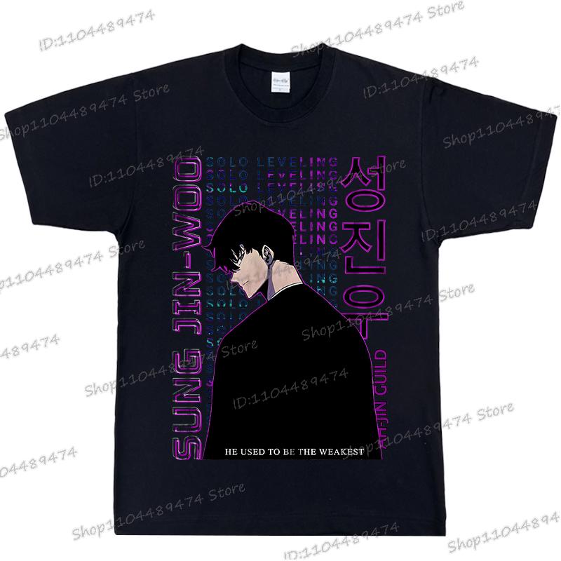 Men Women Anime T-shirt Sung Jin-Woo Tshirt Sung Jin-Woo Manga Tops Short Sleeve Fashion Cotton Shirt Solo Leveling Unisex Tops