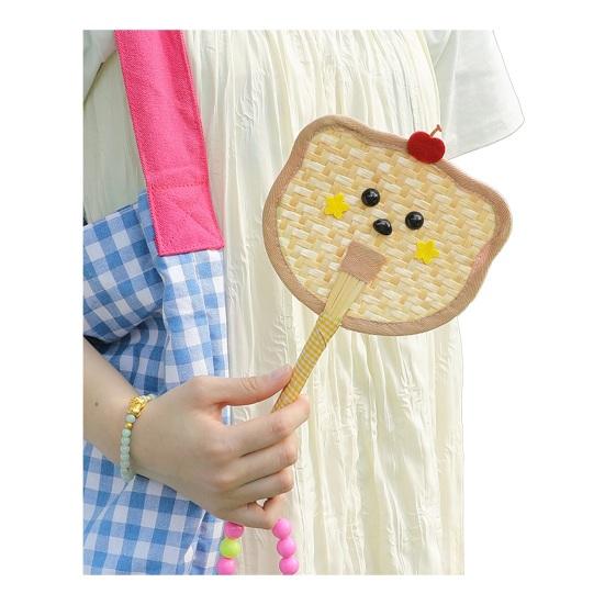Cartoon Handmade Weaving Fan Bear Butterfly Dog Pumpkin Shell Mango Shape Woven Hand Fan Summer Handheld Cooling Fan Bear