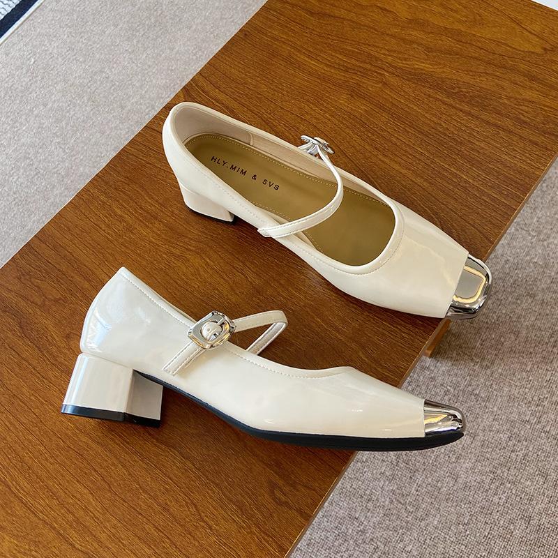 

G360-6 square head shallow mouth Mary Jane shoes 2025 autumn Korean version new metal head soft leather small fragrant single shoes women 40 абрикосовый