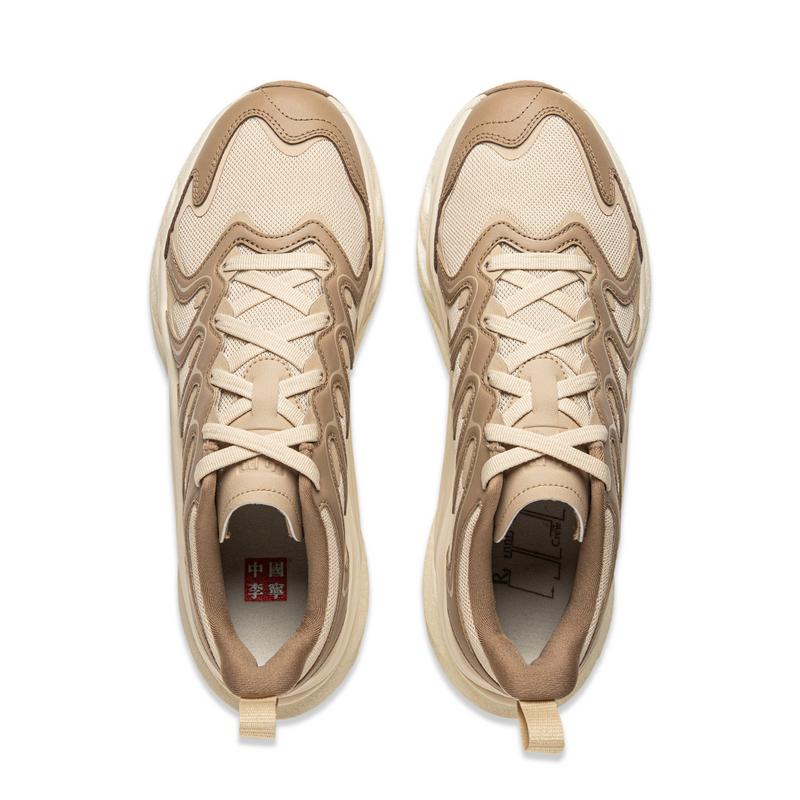 Li Ning Trendy Versatile Non-Slip Wear-Resistant Low-Top Casual Shoes Men Casual Shoes Yellow-Brown AZGU071-3