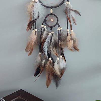 1 Stück Indischer Traumfänger mit braunen Federn, Wandbehang, Traumfänger, Schlafzimmerzubehör, Windspiel, Traumfänger, Wohnkultur