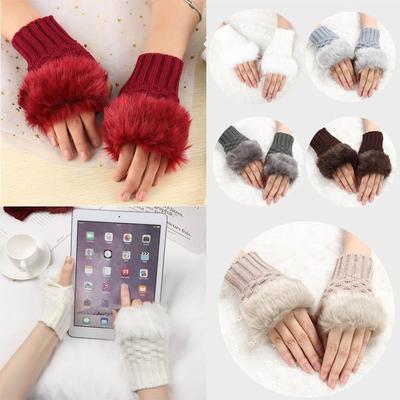Girls Elastic Keep Finger Warm Knitted Gloves Thicken Warm Warm Mittens Faux Rabbit Hair Gloves