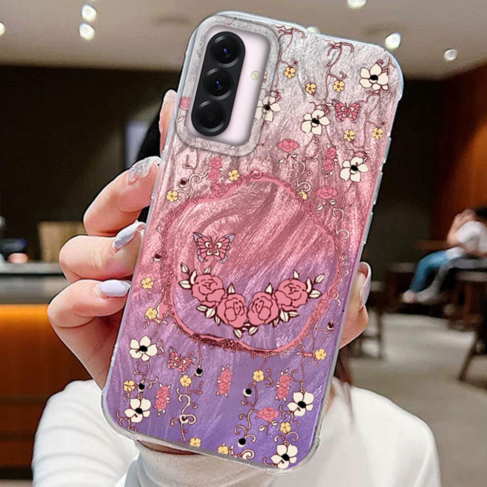 

Металлический чехол для телефона с принтом бабочки и цветных растений для Samsung A56 A16 A26 A36 A25 A55 A15 A14 S25 S24 Силиконовая парная задняя крышка Samsung S24 FE белый