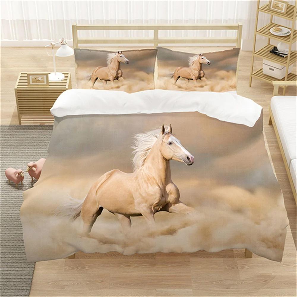 White Horse Bedding Set Boys Girls Twin Queen Size Duvet Cover Pillowcase Bed Kids Adult Fashion Home Textileextile
