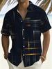 Men's Summer Plus Size Short Sleeve Shirt, Beach Casual Fashion Printed Shirt, Dark Blue Striped Trendy Men's Top, PLUS SIZE