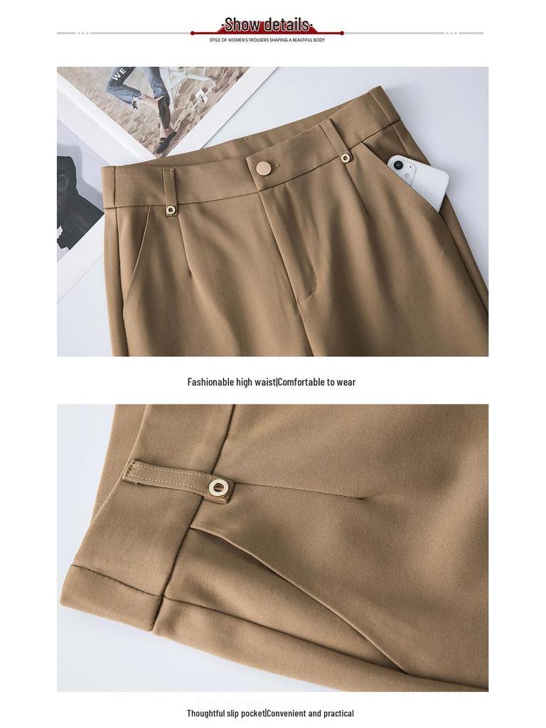 Damen High-Waist Stretch Baguettehose: Baumwollmischung Straight-Leg Zigarettenhose, Frühling 2025 Freizeitkleidung für Mütter mittleren Alters.
