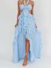 Europe, America spring and summer new sexy lace-up tube top backless lace-up ruffle edge long dress women's clothing