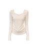 DeRong Women's Slim Fit Polka Dot Lace Bow Long Sleeve T-Shirt, U-Neck Base Layer for Autumn and Winter
