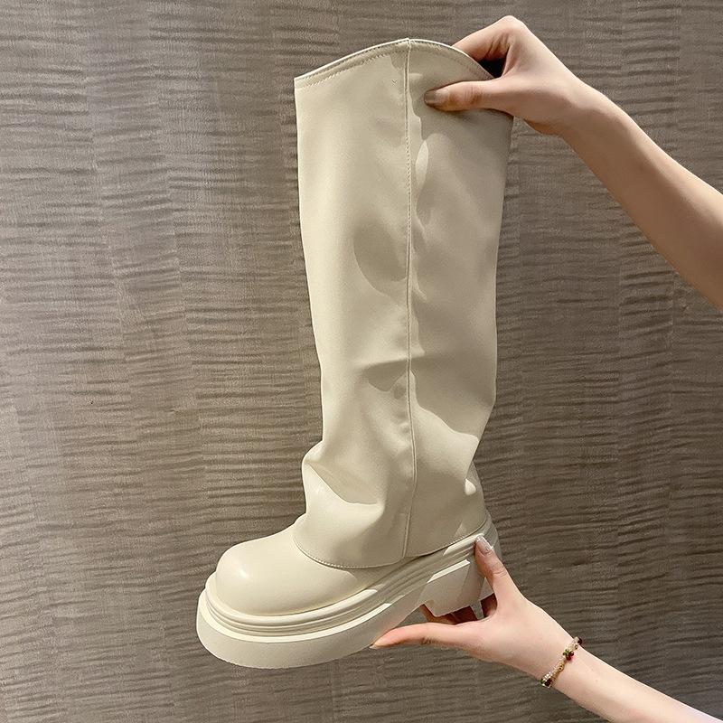 Fashion retro British style thick heel platform Martin boots women's 2025 autumn versatile new trouser tube boots long boots