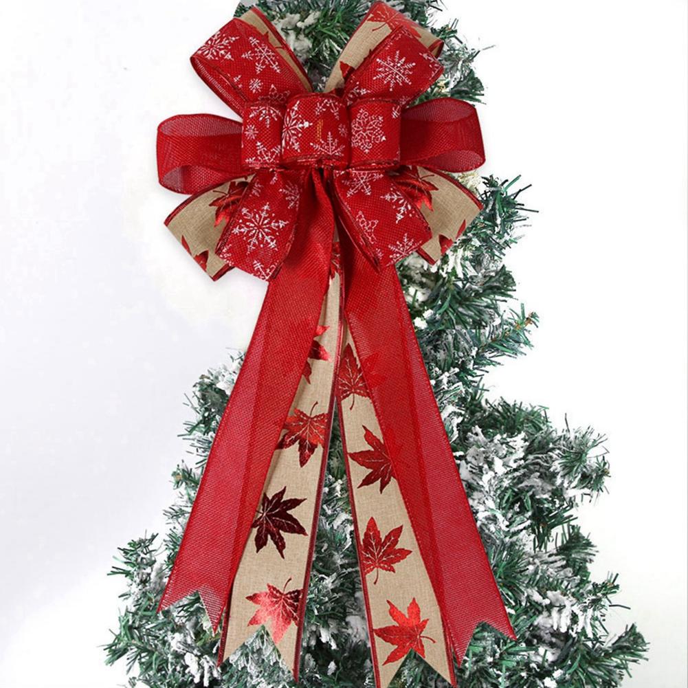 1pc Large Christmas Bows Xmas Snowflake Bows Vintage Christmas Ree Topper Bows for Christmas Holiday Home Decoration