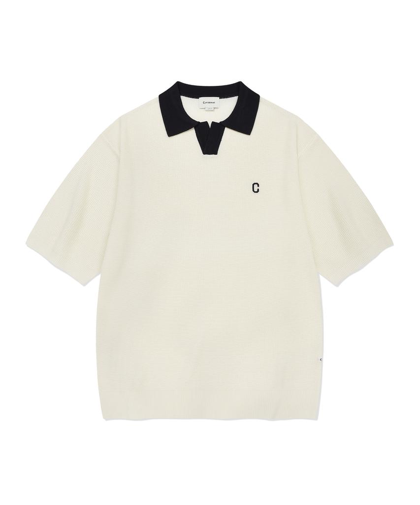 COVERNAT Open Collar Half Knit Ivory
