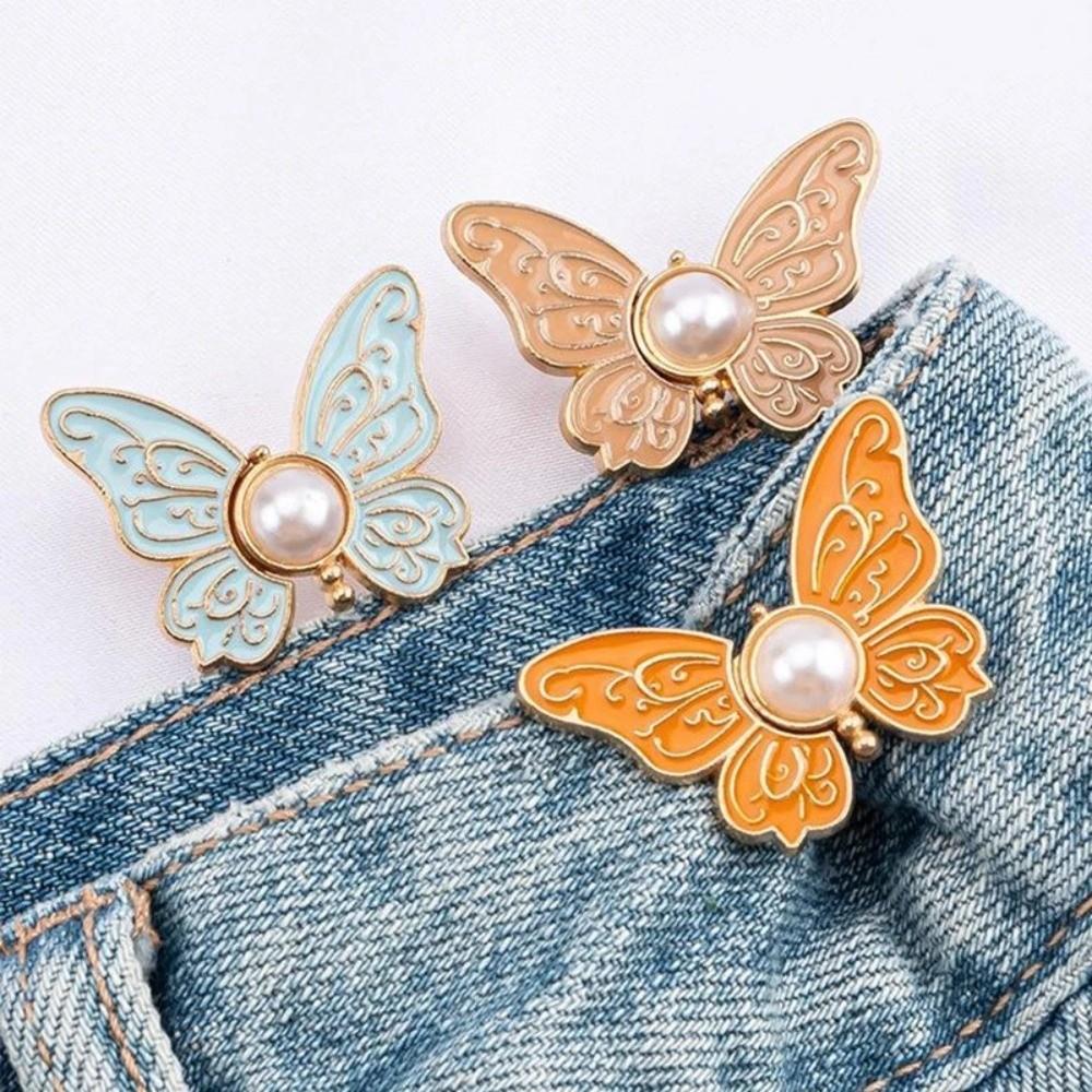 Temperament Butterfly Shape Jeans Buttons Adjustable Waist Tightening Tool Pants Pins Fixed Waist Fastening Pins Scarf Fastening