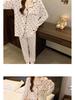 Women's Crinkled Fabric Long-Sleeve Pajama Set – Soft, Fluffy, Heart Design, Wearable Outside.
