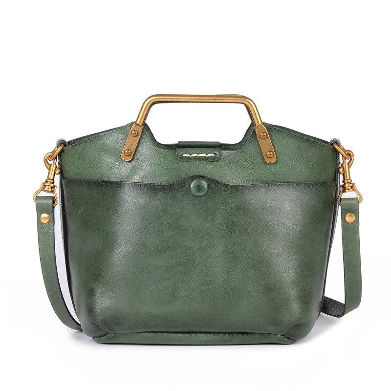 Johnature Vielseitige Handtasche aus echtem Leder, Vintage-Stil, natürliches Rindsleder, Damentasche, Freizeit, einfarbig, große Kapazität, Umhängetaschen