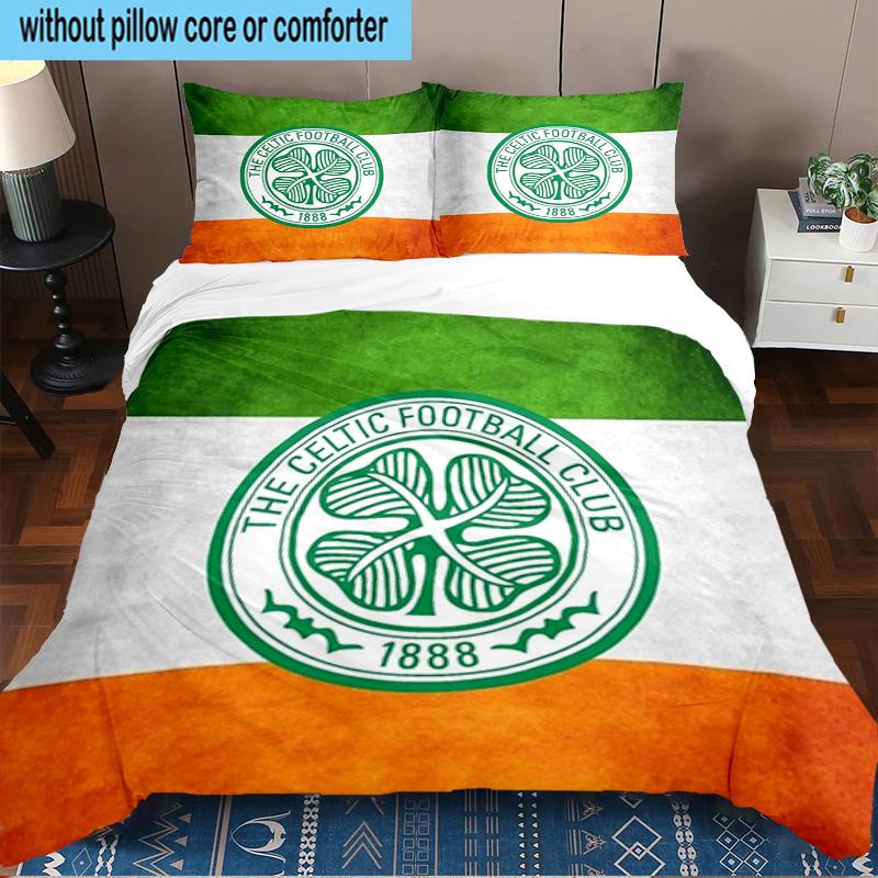 3PCS Celtic Football Club Crest Printed Bedding Set, Includes A Duvet Cover and Two Pillowcases for Bedroom, Suitable for All Seasons