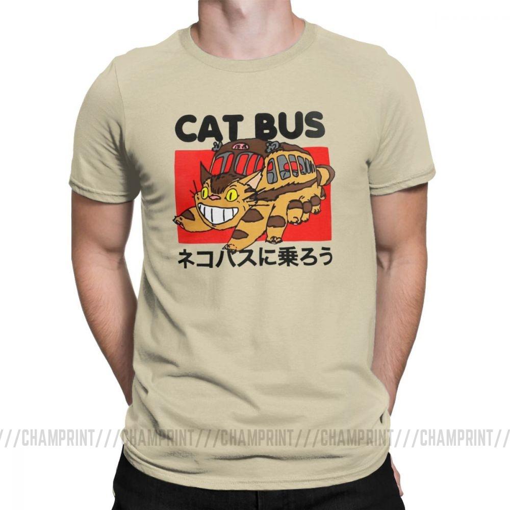 Men S T Shirt Cat Bus Funny Cotton Tee Shirt Short Sleeve My Neighbor Totoro T