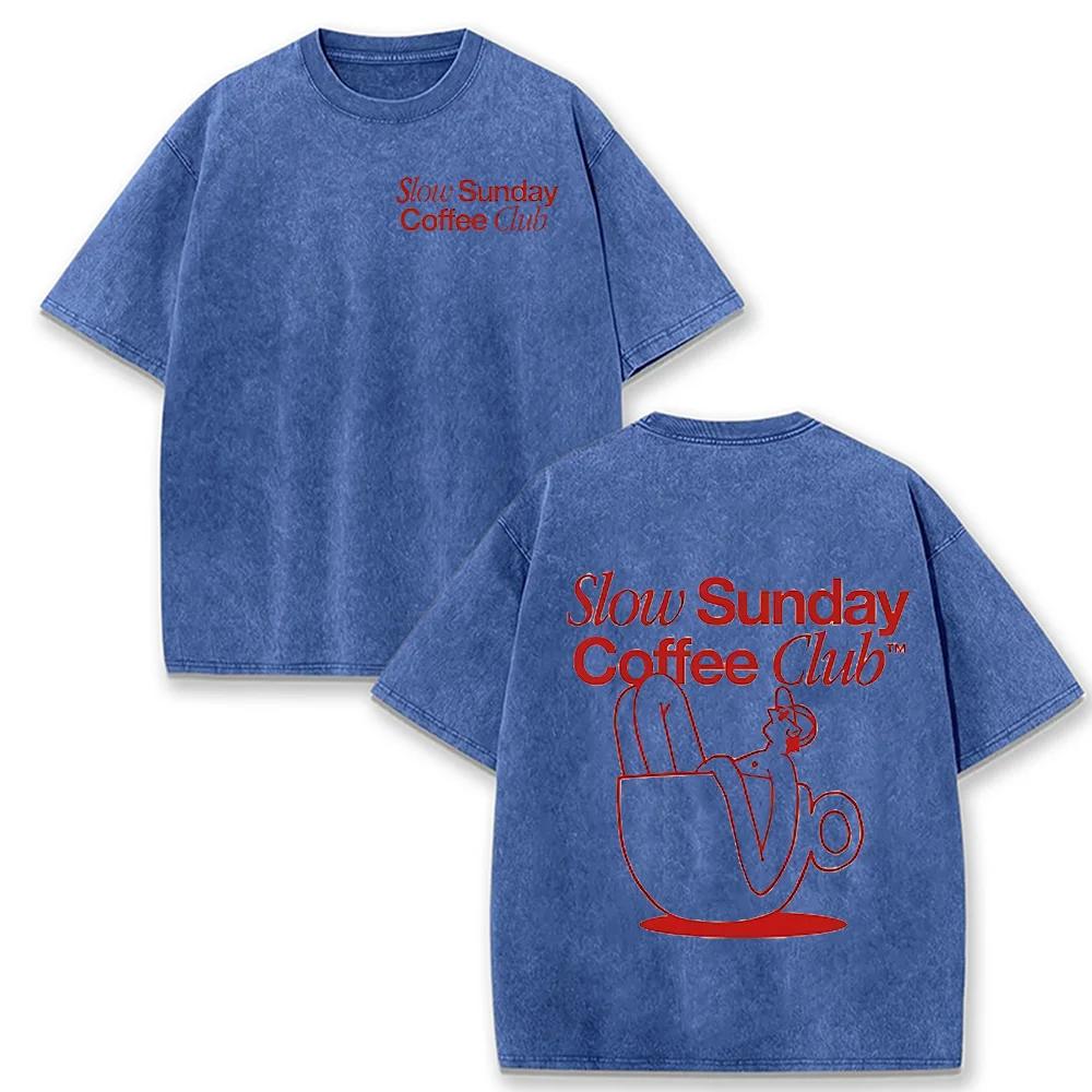 2026 Mens Tops Slow Sunday Coffee Club Funny Meme T Shirts Men Retro Fashion Cotton Tshirt Unisex Harajuku Aesthetic Clothing T