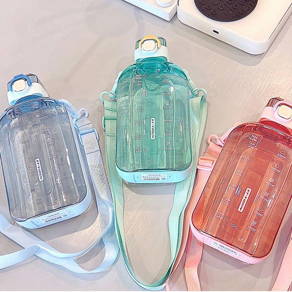 Transparent Sport Drinking Bottle with Adjustable Strap Drinking Cup Plastic Water Bottle  Outdoor