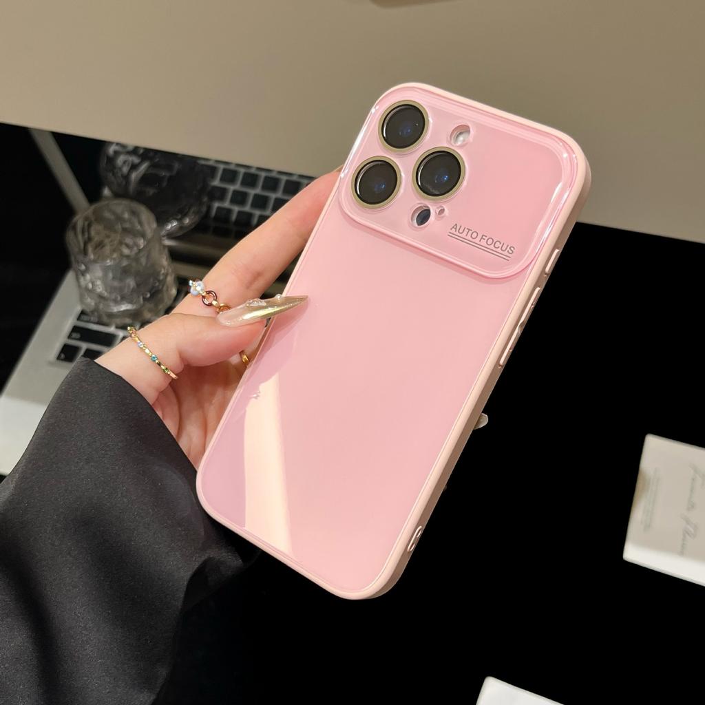 Minimalist Korean Style Large Window Glass Case Compatible with iPhone 16 Pro Max Apple 17 Phone Case 14/15 Full Coverage