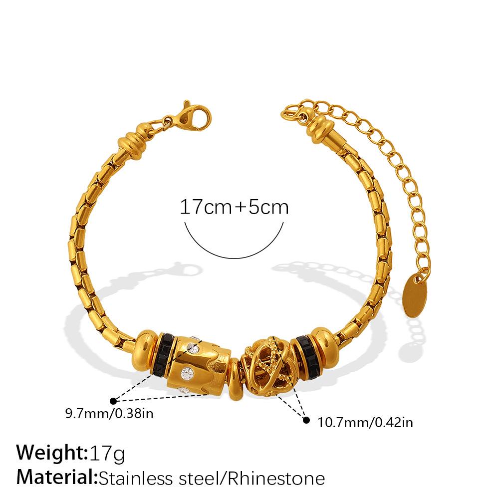 European and American gold adjustable bracelet with diamond decorative beads, exquisite retro style daily versatile jewelry