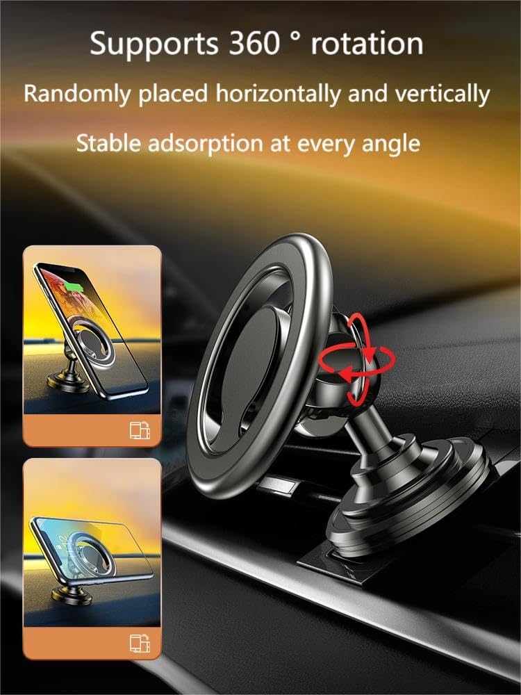 New Magnetic Phone Stand, Rotatable Dashboard Black, Mount Support GPS Mobile Bracket In Car For Macsafe iPhone 15 14 13 12