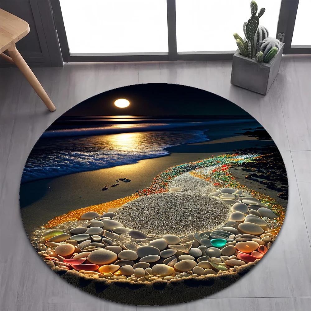 2025 New Style Colorful Pebble Rainbow Road Beach Stone Round Carpet Rug for Bedroom Living Room Decoration,pet Decor Floor Mat
