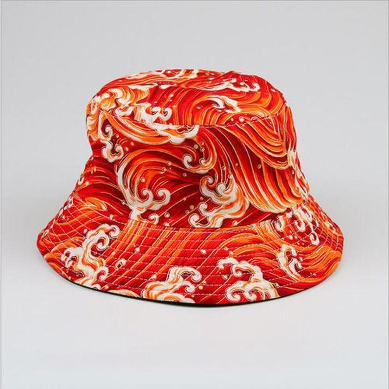 New Fisherman Hat Adult Beach Hat Wave Print Flat Top Basin Hat Ladies Leisure Sunshade Hat