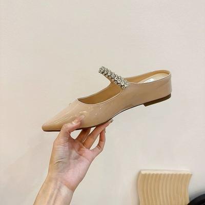 Celebrity Style Bag Head Half Slippers Women'S Rhinestone Small Leather Shoes Sandals~ Wear Heel-Free 5Cm Single Shoes