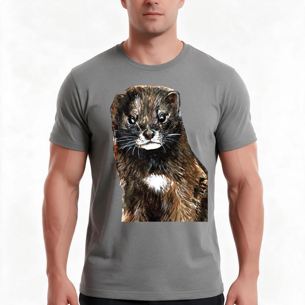 European Mink Watercolor Fieb Tshirt Summer Casual Cotton Tee Oversized Streetwear Tops Vintage Graphic Print 100 Cotton