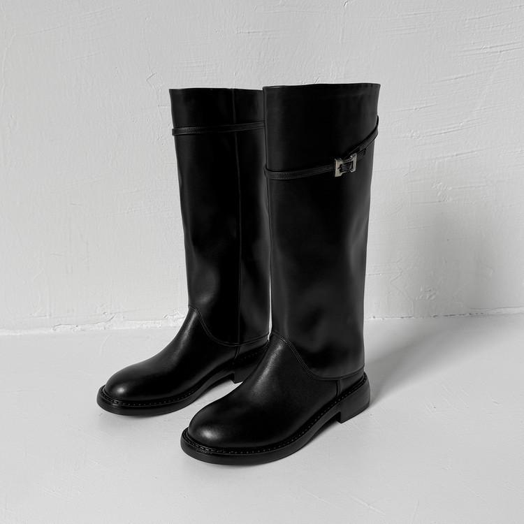 

Брюки сапоги темпераментные женские сапоги рыцаря с круглым носком 2025 осень новые французские облегающие прямые сапоги женские 39