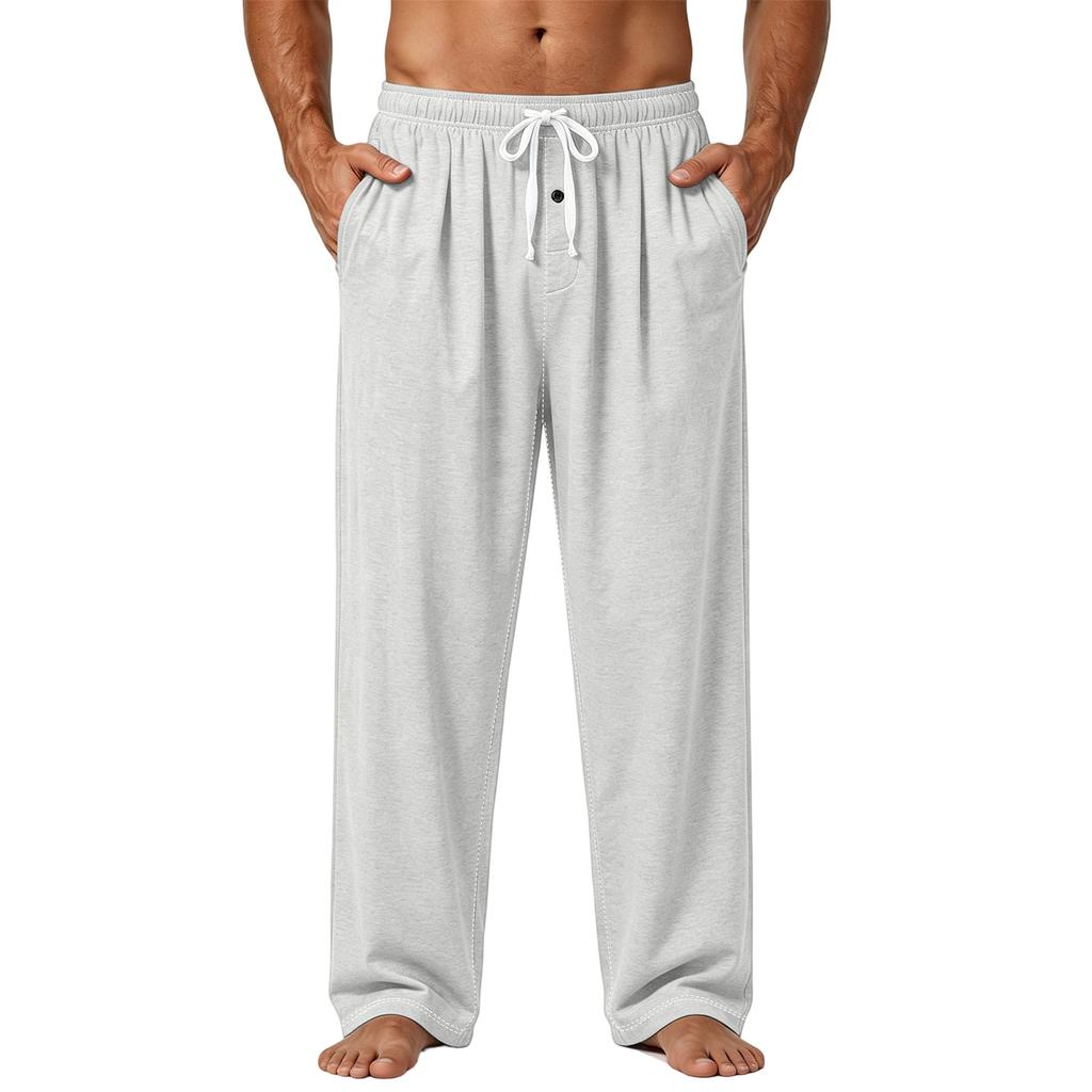 Men's Plain Knit Pocket Casual Pants Home Pajama Pants