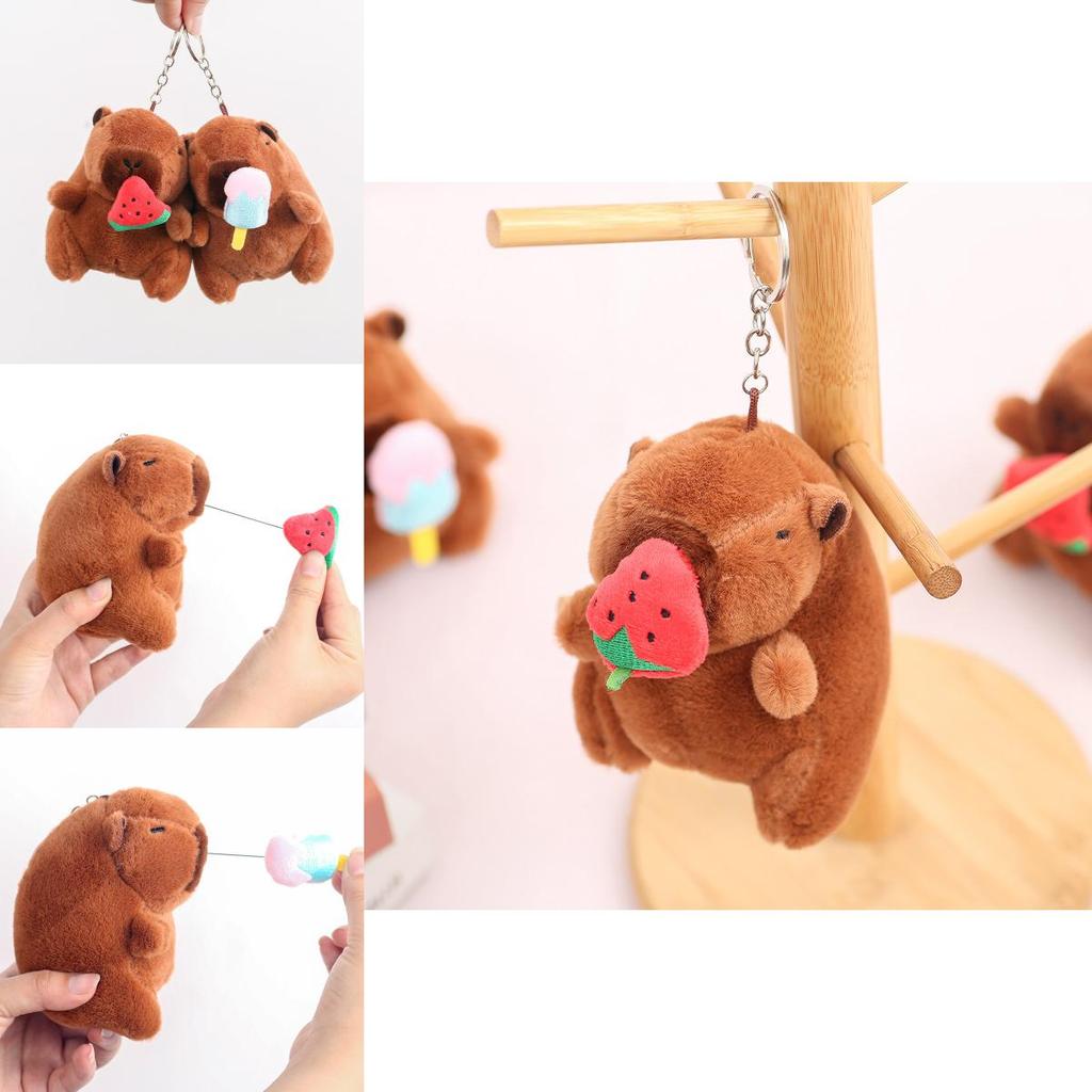 Creative Strawberry Watermelon Ice Cream Capybara Plush Toy Pendant Keychain For Kids Gift