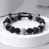 Men's Adjustable Cross Retro 10mm Volcanic Map Stone Beaded Bracelet